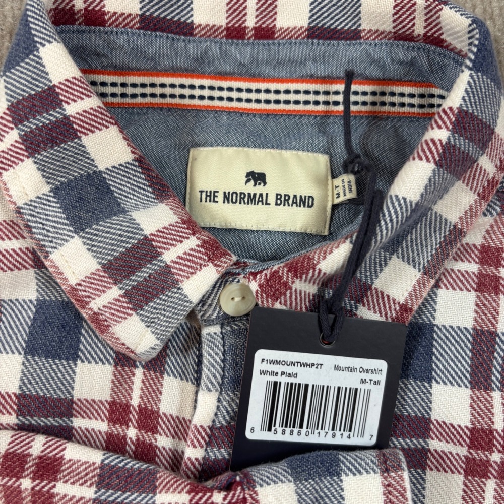 The Normal Brand Mountain Flannel Overshirt Mens Medium-T White Plaid Button Up - Picture 2 of 8